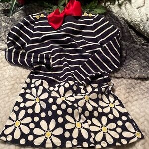 Toddler girls Dress in SZ 7 Blue Wht yellow Lg sleeves stripe top flower bottom